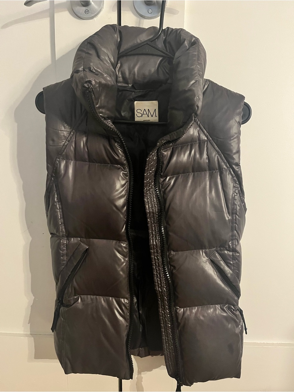 SAM. Black Quilted Puffer Vest with Hood